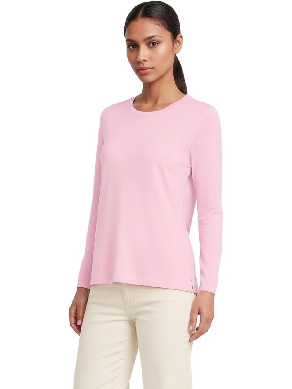 Soft Supima Cotton Long Sleeve Crew Neck Tee - Women's Casual Top, Versatile